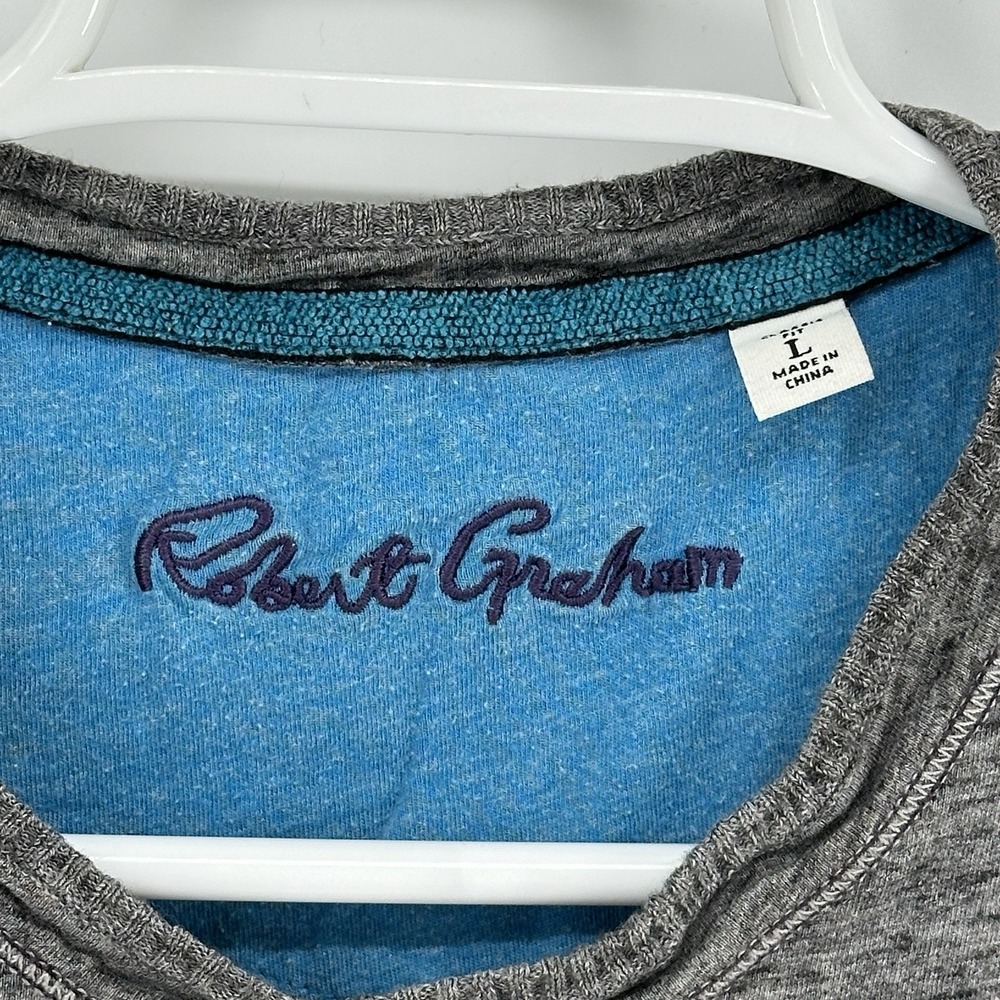 Robert Graham Shirt Mens L Heather Gray V Neck Cotton Modal Blend Luxury - Picture 2 of 6
